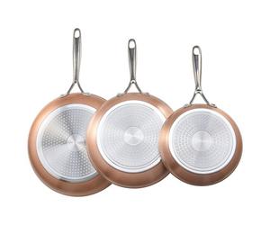 Vevor Durable Nonstick Frying Pan Set 3 Piece Aluminum Skillets 200 270 300 mm Heat-Resistant Handles Grey