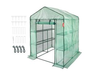 Vevor Durable Walk-In Greenhouse 4.6 X 4.6 X 6.6 Ft With Shelves And Steel Frame Green Cover
