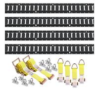 VEVOR E Track Tie-Down Rail Kit, 18PCS 5' E-Tracks Set Includes 4 Steel Rails & 8 O-Ring Anchors & 4 Tie-Offs with D-Ring & 2 Ratchet Straps, Securing Accessories for Cargo Motorcycles Bikes, 2000 lbs