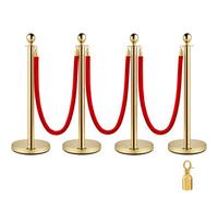 Vevor Elegant Queue Control Barrier Posts Set With Red Velvet Ropes And Stainless Steel Stanchions