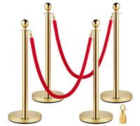 Vevor Elegant Queue Control Barrier Posts With Red Rope And Gold Round Top Stanchions 2 Set