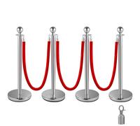 VEVOR Elegant Retractable Stanchion Post with Red Velvet Rope 4 Pack in Silver VEVOR Silver