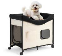VEVOR Elevated Lounge Pet Bed, Foldable Bunk Dog Bed with 600D Oxford Cloth and Dutch Velvet, Portable Raised Cot with Wheels, Side Storage Bags