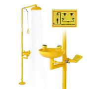 VEVOR Emergency Shower Eye Wash Station, 34.25 x 15.75 x 91.73 Inch 304 Stainless Steel Eyewash and Shower Combination, OSHA-Approved First Aid Eye Wash Station, for Schools, Labs, Factories, Yellow