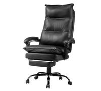 VEVOR Executive Office Chair, High Back Chair with Footrest and Lumbar Pillow, Ergonomic Desk Chair 135° Recline & Adjustable Height, PU Leather Swivel Rolling Chair for Work, Study, Game, Black