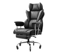 VEVOR Executive Office Chair, High Back Chair with Footrest and Removable Armrests, Ergonomic Desk Chair High-Resilience Foam Cushion, PU Leather Swivel Rolling Chair for Work, Study, Game, Black