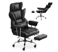VEVOR Executive Office Chair, High Back Chair with Footrest and Removable Armrests, Ergonomic Desk Chair High-Resilience Foam Cushion, PU Leather Swivel Rolling Chair for Work, Study, Game, Black