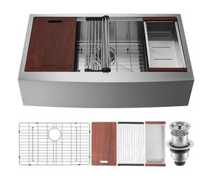 VEVOR Farmhouse Kitchen Sink, 304 Stainless Steel Drop-in Sinks, Top Mount Single Bowl Basin with Ledge & Accessories, Household Dishwasher Sinks for Workstation, Prep Kitchen, and Bar Sink, 33 inch