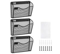 VEVOR File Wall Rack, Three-Piece 1 Pocket Mesh Wall File Holder, Wall Mounted Magazine Mail Paper & Document Storage Folder, Metal Wall File Organizer with Nametag Label, for Office Home & School