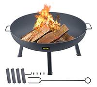 VEVOR Fire Pit Bowl, 34-Inch Deep Round Carbon Steel Fire Bowl, Wood Burning for Outdoor Patios, Backyards & Camping Uses, with A Drain Hole, Portable Handles and A Firewood Stick, Black