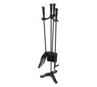 VEVOR Fireplace Tool Set, 4 PCS Fire Tool Set and Holder with Three-Prong Stand, Ash Shovel, Brush, Fire Place Poker, Wrought Iron Fireplace Accessories for Campfire Indoor/Outdoor, Black