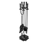VEVOR Fireplace Tool Set, 5 PCS Fire Tool Set and Holder with Five-Prong Stand, Tongs, Ash Shovel, Brush, Fire Place Poker, Wrought Iron Fireplace Accessories for Campfire Indoor/Outdoor, Black