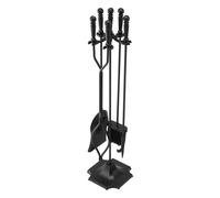 VEVOR Fireplace Tool Set, 5 PCS Fire Tool Set and Holder with Five-Prong Stand, Tongs, Ash Shovel, Brush, Fire Place Poker, Wrought Iron Fireplace Accessories for Campfire Indoor/Outdoor, Black