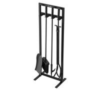 VEVOR Fireplace Tool Set, 5 PCS Fire Tool Set and Holder with Square-Frame Stand, Tongs, Ash Shovel, Brush, Fire Place Poker, Wrought Iron Steel Fireplace Accessories for Indoor/Outdoor, Black