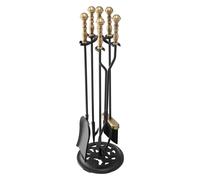 VEVOR Fireplace Tool Set 5 PCS with Stand Tongs Shovel Brush Poker Black Brass