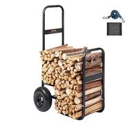 VEVOR Firewood Log Cart, 250 lbs Load Capacity, Outdoor and Indoor Wood Rack Storage Mover with Pneumatic Rubber Wheels, Heavy Duty Steel Dolly Hauler, Firewood Carrier for Fireplace, Fire Pit, Black