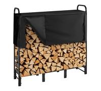 VEVOR Firewood Rack with Waterproof Cover, 4 ft Outdoor Firewood Holder, 1/4 Cord Storage Metal Log Holder, 400lb Max Weight Capacity, Top Covered, Powder-Coated Wood Storage Rack for Fireplace Deck