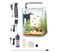 VEVOR Fish Tank Aquarium, 5 Gallon Square Ultra-Clear Glass Starter Smart Tank Adjustable 3 Color Lighting, Self Cleaning System Fishbowl for Freshwater & Saltwater Fish Home, Office, or Pet Use