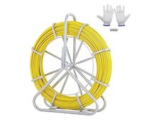 VEVOR Fish Tape Fiberglass, 425 ft, 1/4 inch, Duct Rodder Fishtape Wire Puller, Cable Running Rod with Steel Reel Stand, 3 Pulling Heads, Fishing Tools for Walls and Electrical Conduit, Non-Conductive