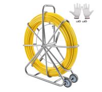 VEVOR Fish Tape Fiberglass, 656 ft, 5/16 in, Duct Rodder Fishtape Wire Puller, Cable Running Rod with Steel Reel Stand, 3 Pulling Heads, Fishing Tools for Walls and Electrical Conduit, Non-Conductive