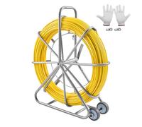 VEVOR Fish Tape Fiberglass, 656 ft, 5/16 in, Duct Rodder Fishtape Wire Puller, Cable Running Rod with Steel Reel Stand, 3 Pulling Heads, Fishing Tools for Walls and Electrical Conduit, Non-Conductive