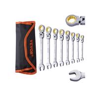 VEVOR Flex-Head Ratcheting Wrench Set, 8-Piece Combination Wrench Set with Roll-up Pouch, Cr-V Steel Flexible Ratcheting Wrench Set Metric 8 mm to 17 mm, Ideal for General Household, Auto Repairs