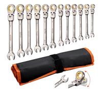 VEVOR Flex-Head Ratcheting Wrench Set, 12-Piece Metric 8mm 19mm, 72 Teeth | Cr-V Steel Ratchet Flexible Combination Wrench Set with Roll Up Pouch, for General Household and Automotive Repairs