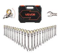 VEVOR Flex-Head Ratcheting Wrench Set, 24-Piece SAE and Metric, 72 Teeth | Cr-V Steel Ratchet Flexible Combination Wrench Set with Storage Case, for General Household, Automotive Repairs, Gray Nickel