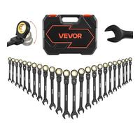 VEVOR Flex-Head Ratcheting Wrench Set, 24-Piece SAE and Metric, 72 Teeth | Cr-V Steel Ratchet Flexible Combination Wrench Set with Storage Case, for General Household and Automotive Repairs, Black