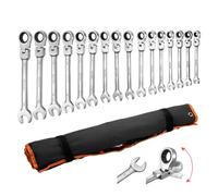 VEVOR Flex-Head Ratcheting Wrench Set, 30-Piece SAE and Metric, 72 Teeth | Cr-V Steel Ratchet Flexible Combination Wrench Set with Roll Up Pouch, for General Household and Automotive Repairs, Silver