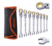 VEVOR Flex-Head Ratcheting Wrench Set 8-piece Combination Wrench Set with Roll-up Pouch Cr-V Steel Flexible Ratcheting Wrench Set SAE 5/16"""" to 3/4