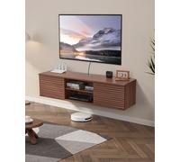 VEVOR Floating TV Stand, 60" Wall Mount Entertainment Center with Adjustable Shelf & Sliding Doors, 2 Tiers Floating TV Shelf with Storage Cabinet for DVD Player, Cable Box, Game Console, Walnut