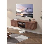 VEVOR Floating TV Stand, 60" Wall Mount Entertainment Center with Adjustable Shelf & Sliding Doors, 2 Tiers Floating TV Shelf with Storage Cabinet for DVD Player, Cable Box, Game Console, Walnut
