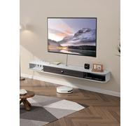 VEVOR Floating TV Stand, 70 in Wall Mount Entertainment Center with Cable Hole, Modern Floating TV Shelf with Storage Cabinet, Particle Board Console for DVD Player, Cable Box, Game Console, White