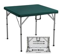 VEVOR Mahjong Table, Fold-in-Half 4 Player Card Table with Wear-Resistant Green Tabletop, Portable Bi-Folding Square Domino Table with Carrying Handle for Outdoor Camping Picnic Party, 34 x 34-inch