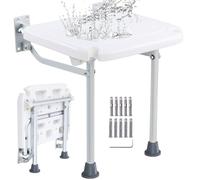 VEVOR Fold PE Shower Seat, 15.7'' x 14.8'', Wall Mounted, Fold-Up Shower Bench with 500 lbs Load Capacity, Space-Saving Chair for Seniors, Pregnant Women, Children, Adults