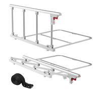 VEVOR Foldable Bed Rail for Elderly, 97 cm Bedside Assist Rail with Fixing Strap, Adjustable Height Pipe Bedside Cane, High-Strength Metal Senior Bed Bar, Hand Guard Grab Fits King, Queen, Full, Twin