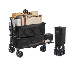 VEVOR Foldable Double Decker Wagon, 400L Collapsible Wagon Cart with All-Terrain Wheels, Heavy Duty Folding Wagon Cart 350-450 lb Weight Capacity for