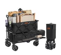 VEVOR Foldable Double Decker Wagon, 400L Collapsible Wagon Cart with All-Terrain Wheels, Heavy Duty Folding Wagon Cart 225 lbs Weight Capacity for Camping, Shopping, Garden, 52" Extra Long Extender