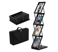 VEVOR Foldable Magazine Display Rack. 4-Tier Brochure Literature Display Stand, Portable Catalog Brochure Holder Stand with Carrying Bag for Office Trade Show Exhibitions, 4 Pockets