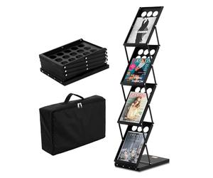 VEVOR Foldable Magazine Display Rack. 4-Tier Brochure Literature Display Stand, Portable Catalog Brochure Holder Stand with Carrying Bag for Office Trade Show Exhibitions, 4 Pockets