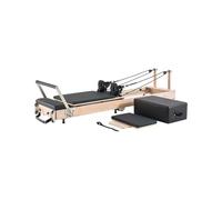 VEVOR Foldable Pilates Reformer, Wooden Pilates Workout Machine for Home Gym Studio Use, Pilates Bed with Dual Resistance- Spring & Cord, Reformer Set with Sitting Box, Up to 400 LBS