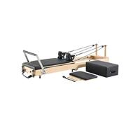 VEVOR Foldable Pilates Reformer, Wooden Pilates Workout Machine for Home Gym Studio Use, Pilates Bed with Dual Resistance- Spring & Cord, Reformer Set with Sitting Box, Up to 400 LBS