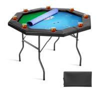 VEVOR Foldable Poker Table, 8 Player 1220 mm Folding Casino Leisure Table with Padded Rails & Cup Holders, Octagonal Portable Game Tables with Felt & Metal Legs, for Texas Hold'em Game and Blackjack