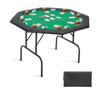 VEVOR Foldable Poker Table, 8 Player 1220 mm Folding Casino Leisure Table with Padded Rails & Cup Holders, Octagonal Portable Game Tables with Felt & Metal Legs, for Texas Hold'em Game and Blackjack