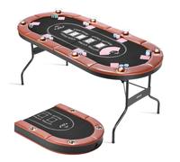 VEVOR Foldable Poker Table, 8 Player 1828.8 mm Folding Casino Leisure Table with Padded Rails & Cup Holders, Oval Portable Game Tables with Felt & Metal Legs, for Texas Hold'em Game and Blackjack