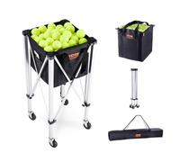 VEVOR Foldable Tennis Ball Hopper, Holds 150 Tennis Balls, Lightweight Aluminum Alloy Tennis Ball Basket Cart with Wheels, Removable Bag, Carry Bag, Portable Sports Teaching Cart for Tennis Player