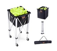 VEVOR Foldable Tennis Ball Hopper, Holds 180 Tennis Balls, Lightweight Aluminum Alloy Tennis Ball Basket Cart with Wheels, Removable Bag, Carry Bag, P