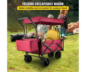 Vevor Foldable Trolley 600D Oxford Wagon Cart With Removable Canopy Oversized Wheels And Adjustable Handle 220 Lbs Capacity