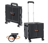 VEVOR Foldable Utility Cart, 110 lbs Load Capacity, Folding Portable Rolling Crate Handcart with Heavy Duty Telescoping Handle and 4 Rotate Wheels for Travel Shopping Moving Luggage Office Use, Black